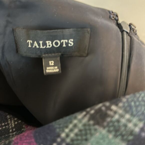 Talbots Plaid Wool Lined A-line Skirt, Navy/Purple/Green, back zipper, Size 12 - Picture 3 of 4